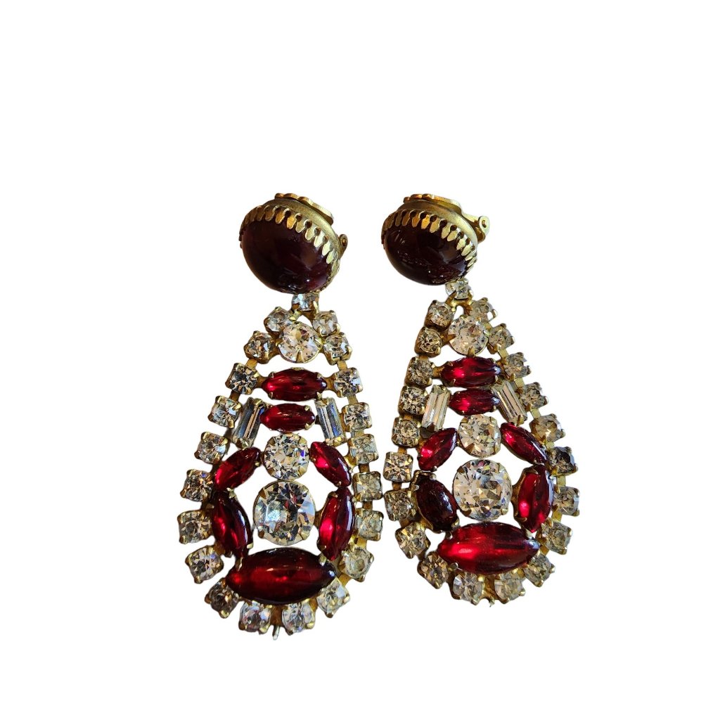 Vintage Rare Signed Hattie Carnegie Runway Jeweled Earring A741 344$